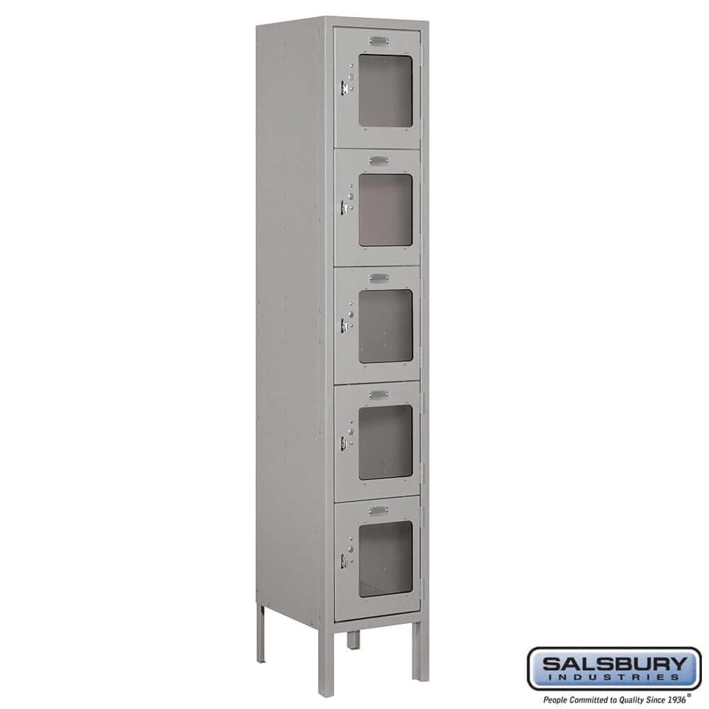 Metal Lockers: See-Through Steel Locker - Box Style - 5 Tier, 1 Wide - Gray - Salsbury Industries