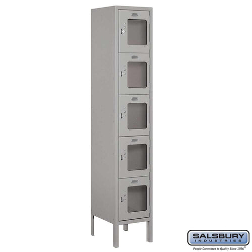 Metal Lockers: See-Through Steel Locker - Box Style - 5 Tier, 1 Wide - Gray - Salsbury Industries