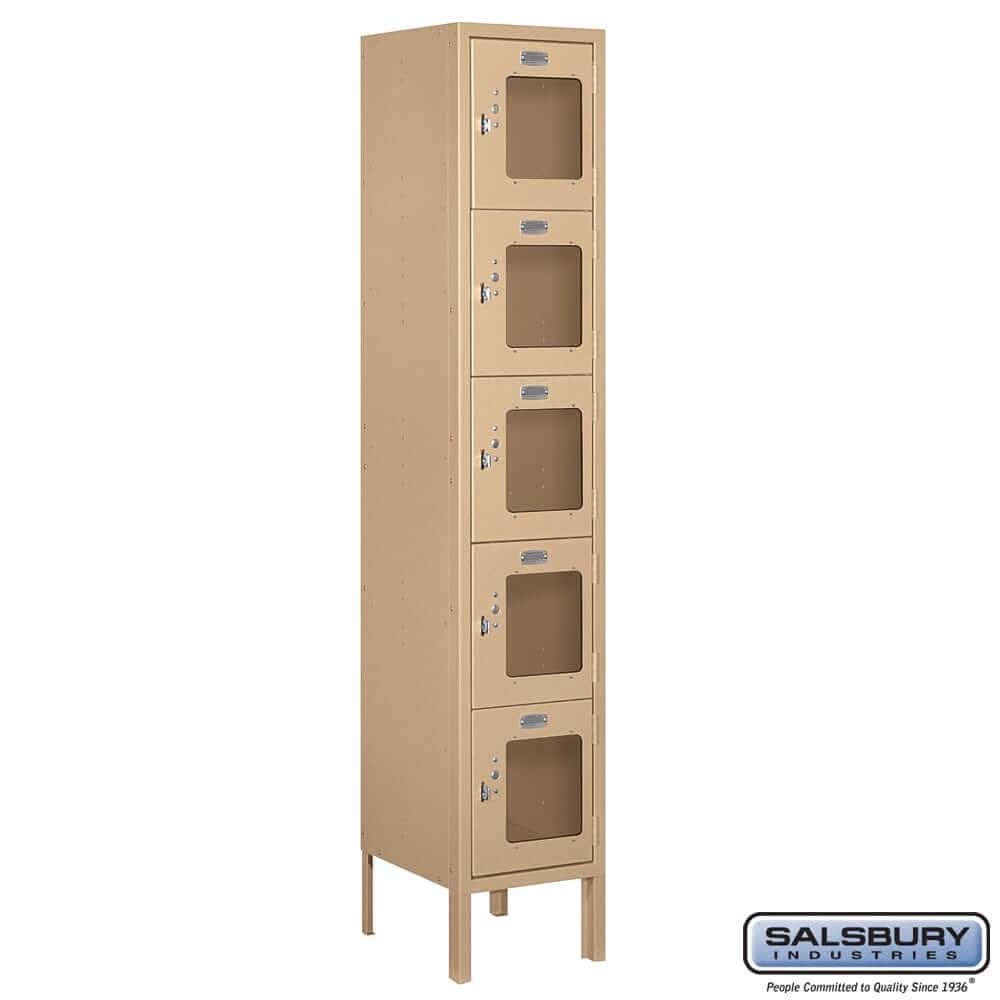 Metal Lockers: See-Through Steel Locker - Box Style - 5 Tier, 1 Wide - Tan - Salsbury Industries