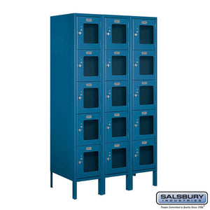 Metal Lockers: See-Through Steel Locker - Box Style - 5 Tier, 3 Wide - Blue - Salsbury Industries