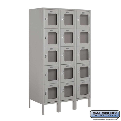 Metal Lockers: See-Through Steel Locker - Box Style - 5 Tier, 3 Wide - Gray - Salsbury Industries