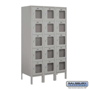 Metal Lockers: See-Through Steel Locker - Box Style - 5 Tier, 3 Wide - Gray - Salsbury Industries