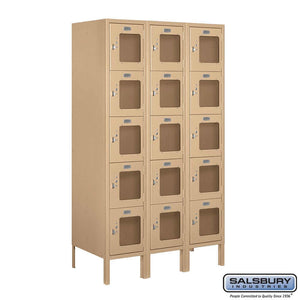 Metal Lockers: See-Through Steel Locker - Box Style - 5 Tier, 3 Wide - Tan - Salsbury Industries