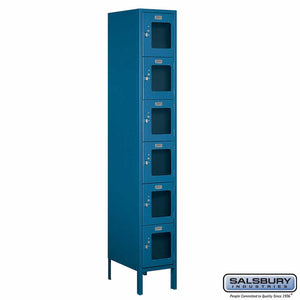 Metal Lockers: See-Through Steel Locker - Box Style - 6 Tier, 1 Wide - Blue - Salsbury Industries