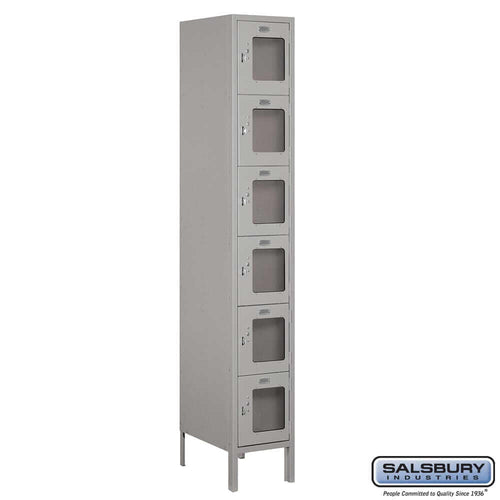 Metal Lockers: See-Through Steel Locker - Box Style - 6 Tier, 1 Wide - Gray - Salsbury Industries
