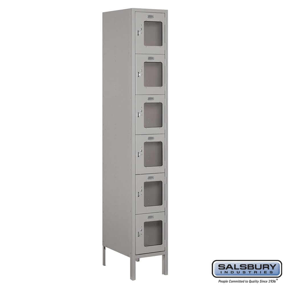 Metal Lockers: See-Through Steel Locker - Box Style - 6 Tier, 1 Wide - Gray - Salsbury Industries