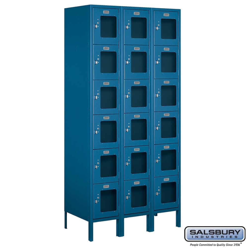 Metal Lockers: See-Through Steel Locker - Box Style - 6 Tier, 3 Wide - Blue - Salsbury Industries