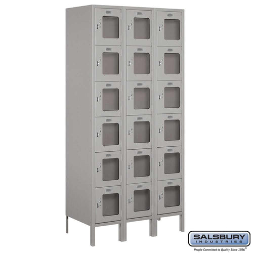 Metal Lockers: See-Through Steel Locker - Box Style - 6 Tier, 3 Wide - Gray - Salsbury Industries
