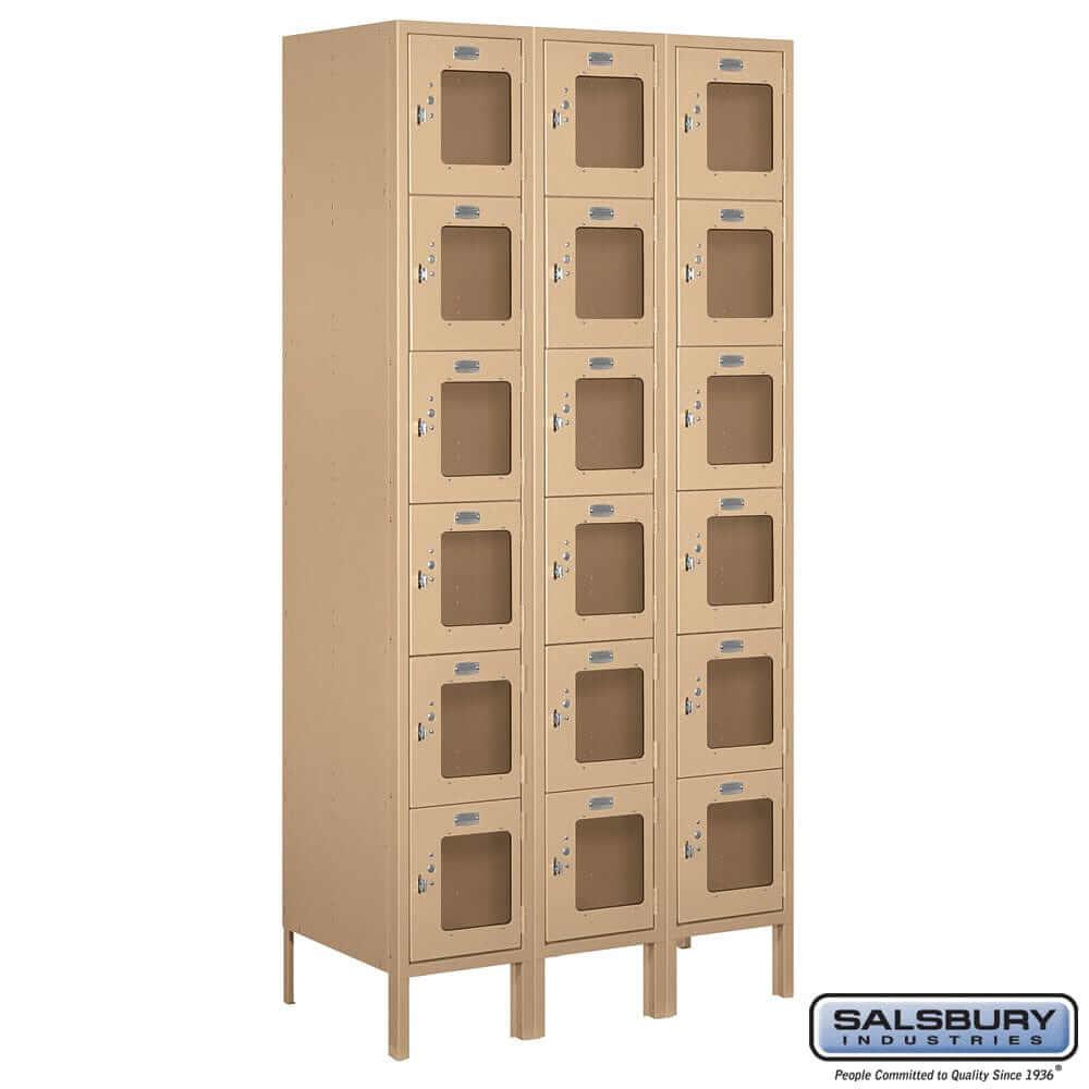 Metal Lockers: See-Through Steel Locker - Box Style - 6 Tier, 3 Wide - Tan - Salsbury Industries
