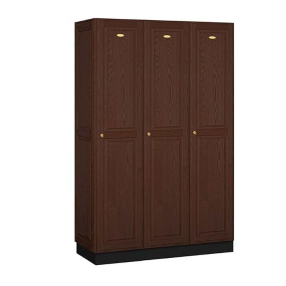 Wood Lockers: Solid Oak Executive Wood Locker - 1 Tier, 3 Wide - Dark Oak - Salsbury Industries