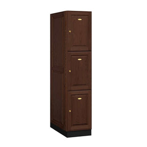 Wood Lockers: Solid Oak Executive Wood Locker - 3 Tier, 1 Wide - Dark Oak - Salsbury Industries