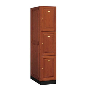 Wood Lockers: Solid Oak Executive Wood Locker - 3 Tier, 1 Wide - Medium Oak - Salsbury Industries