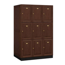 Load image into Gallery viewer, Wood Lockers: Solid Oak Executive Wood Locker - 3 Tier, 3 Wide - Dark Oak - Salsbury Industries