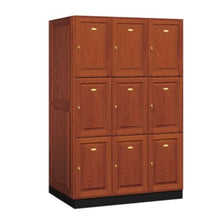 Load image into Gallery viewer, Wood Lockers: Solid Oak Executive Wood Locker - 3 Tier, 3 Wide - Medium Oak - Salsbury Industries