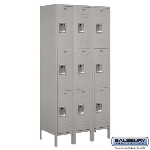 Metal Lockers: Standard Steel Locker - 3 Tier, 3 Wide - Gray - Salsbury Industries