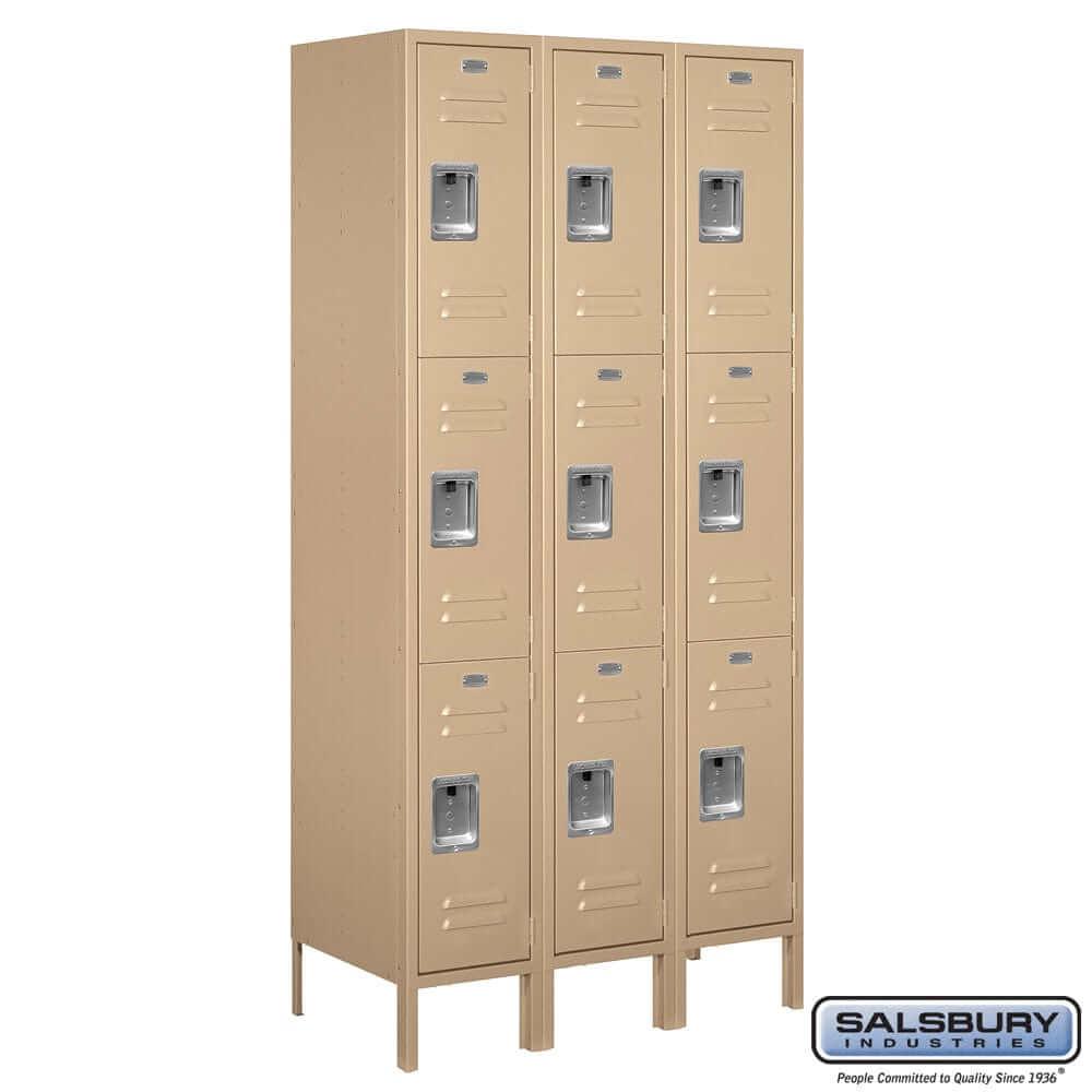 Metal Lockers: Standard Steel Locker - 3 Tier, 3 Wide - Tan - Salsbury Industries