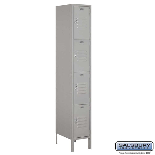 Metal Lockers: Standard Steel Locker - 4 Tier, 1 Wide - Gray - Salsbury Industries