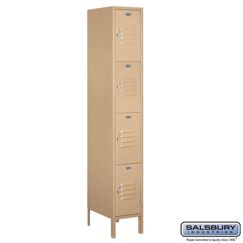 Metal Lockers: Standard Steel Locker - 4 Tier, 1 Wide - Tan - Salsbury Industries