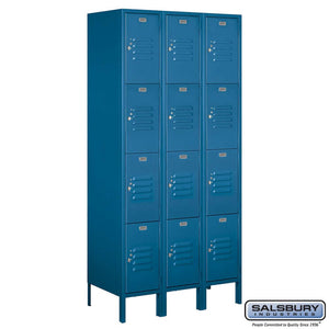 Metal Lockers: Standard Steel Locker - 4 Tier, 3 Wide - Blue - Salsbury Industries