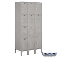 Load image into Gallery viewer, Metal Lockers: Standard Steel Locker - 4 Tier, 3 Wide - Gray - Salsbury Industries