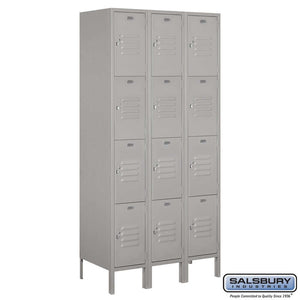 Metal Lockers: Standard Steel Locker - 4 Tier, 3 Wide - Gray - Salsbury Industries