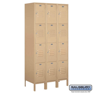 Metal Lockers: Standard Steel Locker - 4 Tier, 3 Wide - Tan - Salsbury Industries