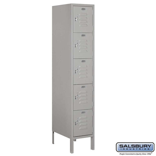 Metal Lockers: Standard Steel Locker - Box Style - 5 Tier, 1 Wide - Gray - Salsbury Industries