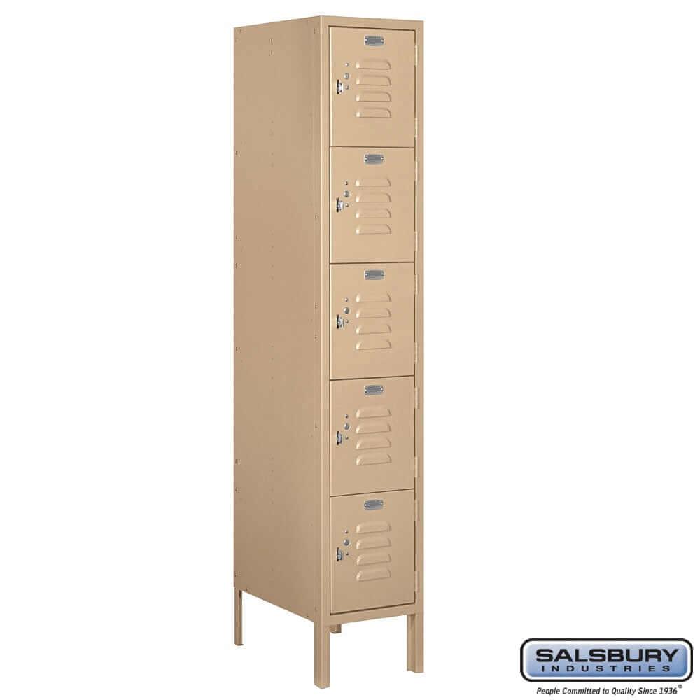Metal Lockers: Standard Steel Locker - Box Style - 5 Tier, 1 Wide - Tan - Salsbury Industries