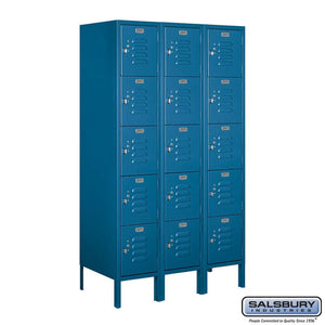 Metal Lockers: Standard Steel Locker - Box Style - 5 Tier, 3 Wide - Blue - Salsbury Industries