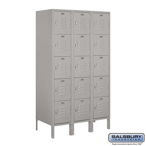 Metal Lockers: Standard Steel Locker - Box Style - 5 Tier, 3 Wide - Gray - Salsbury Industries