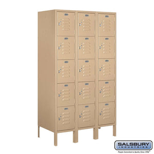 Metal Lockers: Standard Steel Locker - Box Style - 5 Tier, 3 Wide - Tan - Salsbury Industries