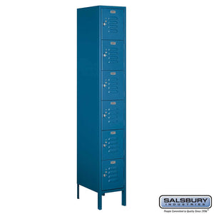 Metal Lockers: Standard Steel Locker - Box Style - 6 Tier, 1 Wide - Blue - Salsbury Industries
