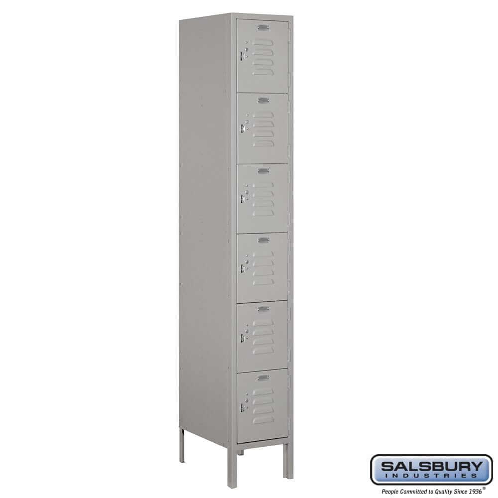 Metal Lockers: Standard Steel Locker - Box Style - 6 Tier, 1 Wide - Gray - Salsbury Industries