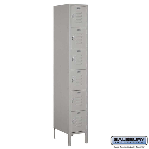 Metal Lockers: Standard Steel Locker - Box Style - 6 Tier, 1 Wide - Gray - Salsbury Industries