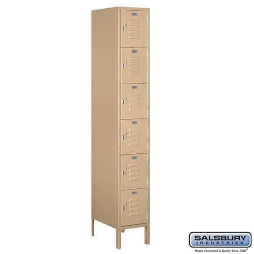 Metal Lockers: Standard Steel Locker - Box Style - 6 Tier, 1 Wide - Tan - Salsbury Industries