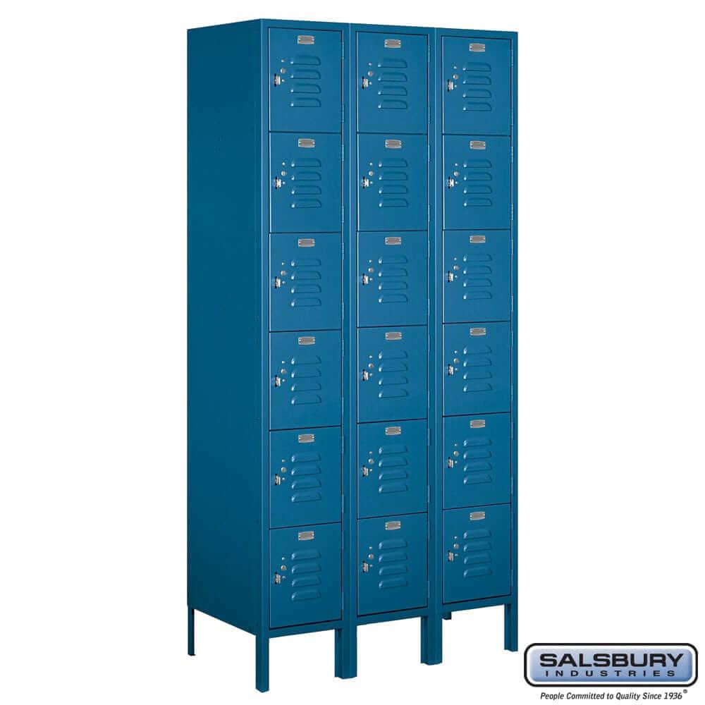 Metal Lockers: Standard Steel Locker - Box Style - 6 Tier, 3 Wide - Blue - Salsbury Industries