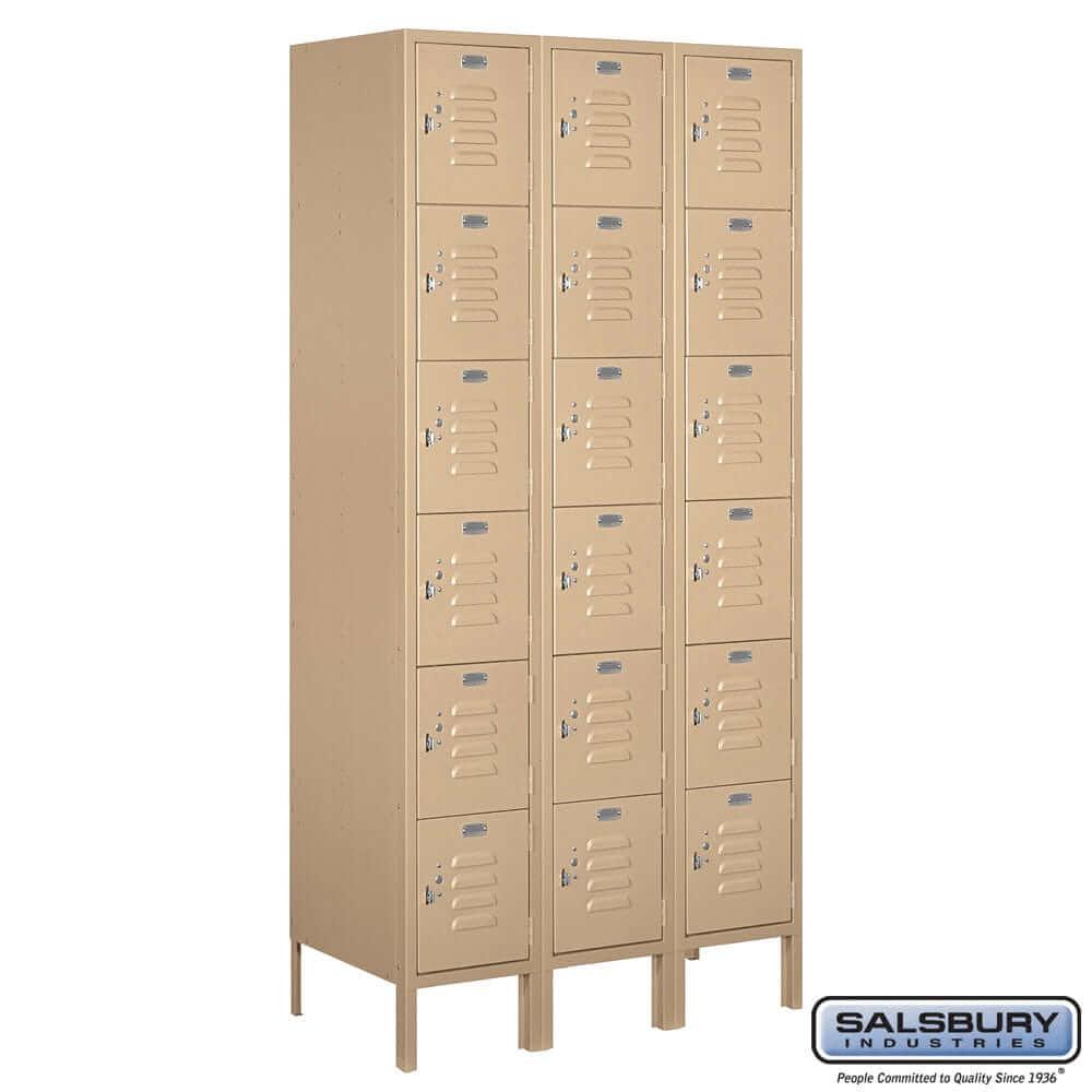 Metal Lockers: Standard Steel Locker - Box Style - 6 Tier, 3 Wide - Tan - Salsbury Industries