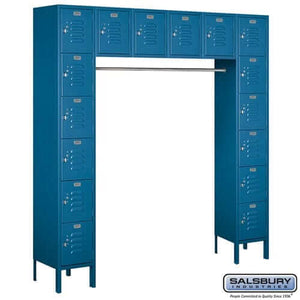 Metal Lockers: Standard Steel Locker - Bridge Style - 6 Tier, 16 Boxes - Blue - Salsbury Industries