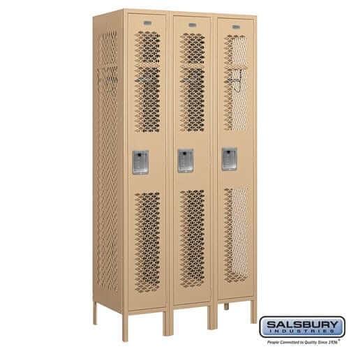 Metal Lockers: Vented Steel Locker - 1 Tier, 3 Wide - Tan - Salsbury Industries
