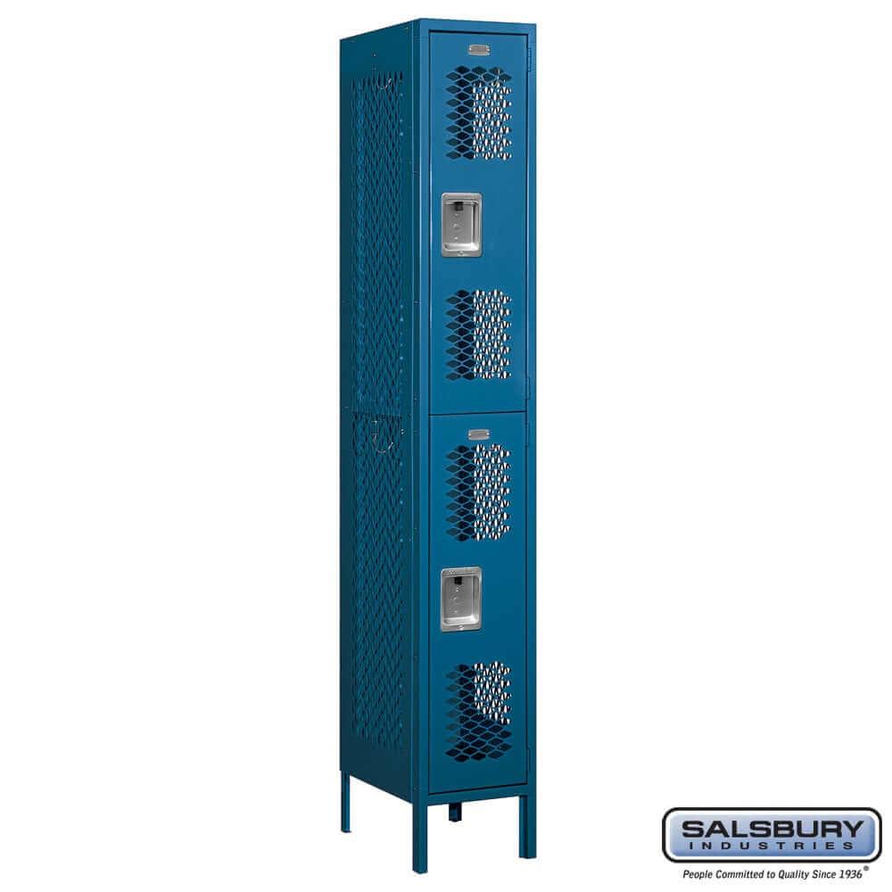 Metal Lockers: Vented Steel Locker - 2 Tier, 1 Wide - Blue - Salsbury Industries