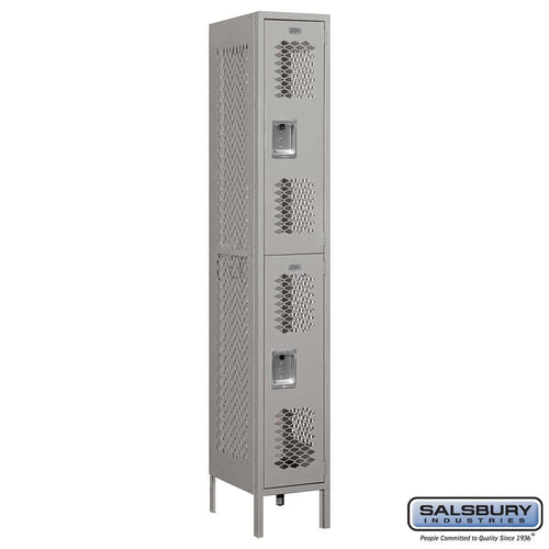 Metal Lockers: Vented Steel Locker - 2 Tier, 1 Wide - Gray - Salsbury Industries