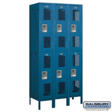 Load image into Gallery viewer, Metal Lockers: Vented Steel Locker - 2 Tier, 3 Wide - Blue - Salsbury Industries