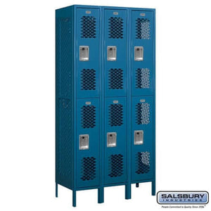 Metal Lockers: Vented Steel Locker - 2 Tier, 3 Wide - Blue - Salsbury Industries