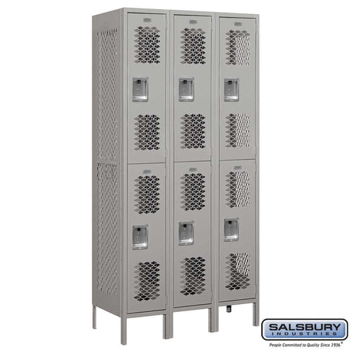 Metal Lockers: Vented Steel Locker - 2 Tier, 3 Wide - Gray - Salsbury Industries