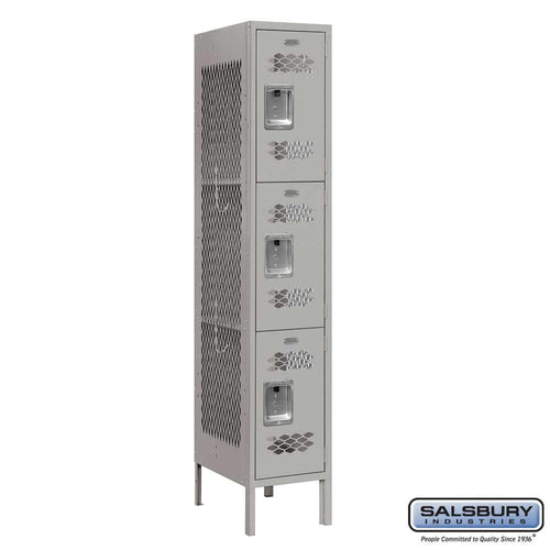 Metal Lockers: Vented Steel Locker - 3 Tier, 1 Wide - Gray - Salsbury Industries