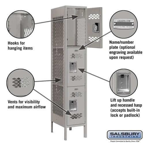 Salsbury Industries Vented Steel Locker — 3 Tier, 1 Wide YourLockerStore