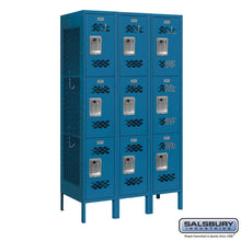 Load image into Gallery viewer, Metal Lockers: Vented Steel Locker - 3 Tier, 3 Wide - Blue - Salsbury Industries