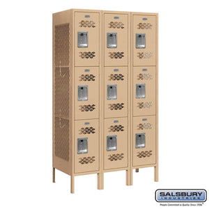 Metal Lockers: Vented Steel Locker - 3 Tier, 3 Wide - Tan - Salsbury Industries