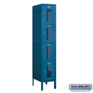 Metal Lockers: Vented Steel Locker - 4 Tier, 1 Wide - Blue - Salsbury Industries