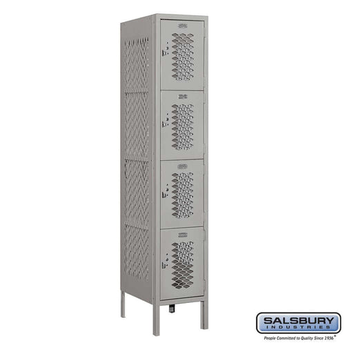 Metal Lockers: Vented Steel Locker - 4 Tier, 1 Wide - Gray - Salsbury Industries